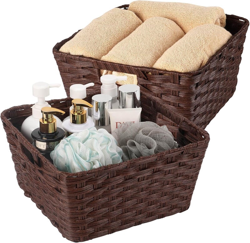 onlytak Wicker Storage Baskets, Baskets for Shelves, Toilet Paper, Woven Storage Baskets for Organizing, Brown, 12" x 12" x 6", 2-Pack - Image 1